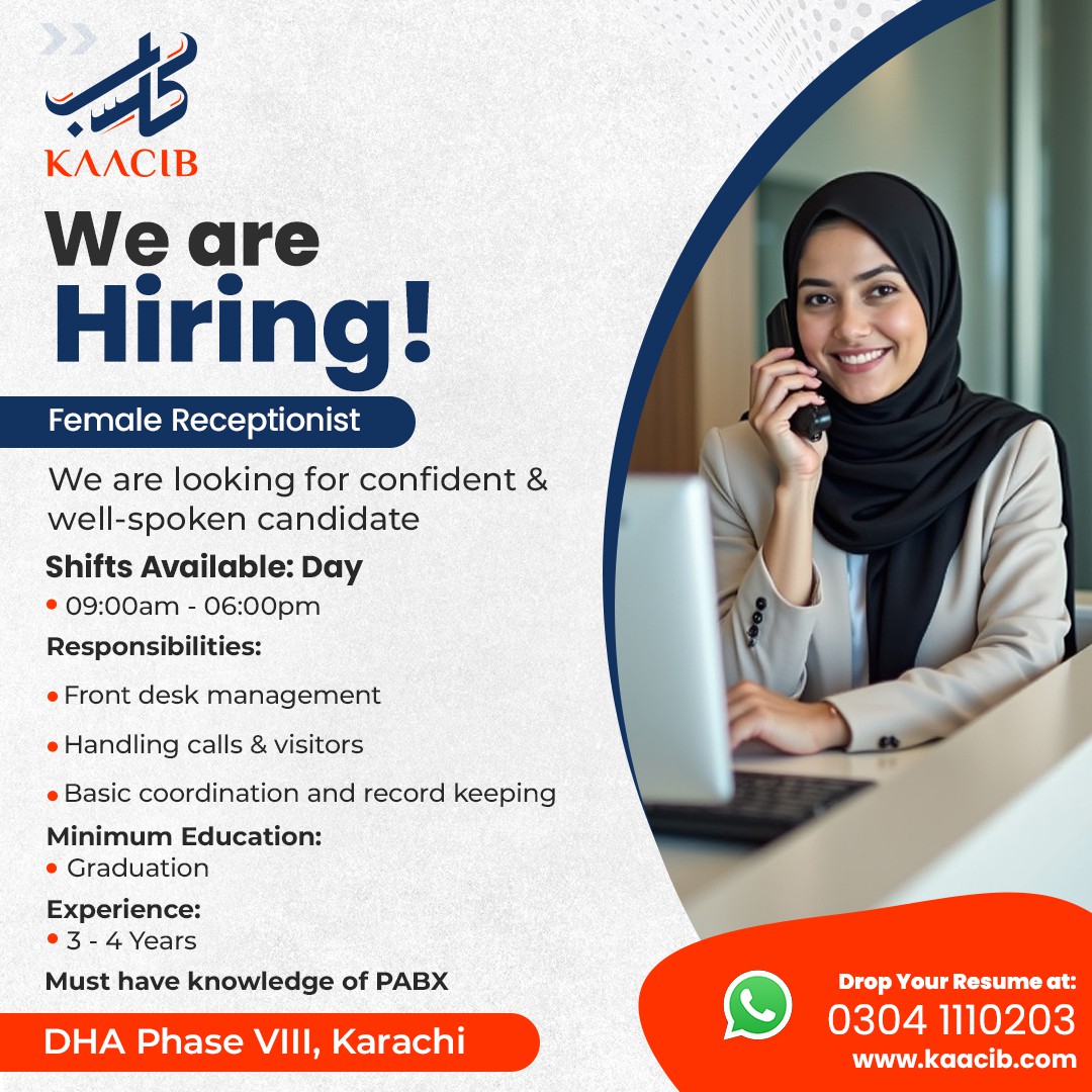 Female Receptionist Required – Karachi